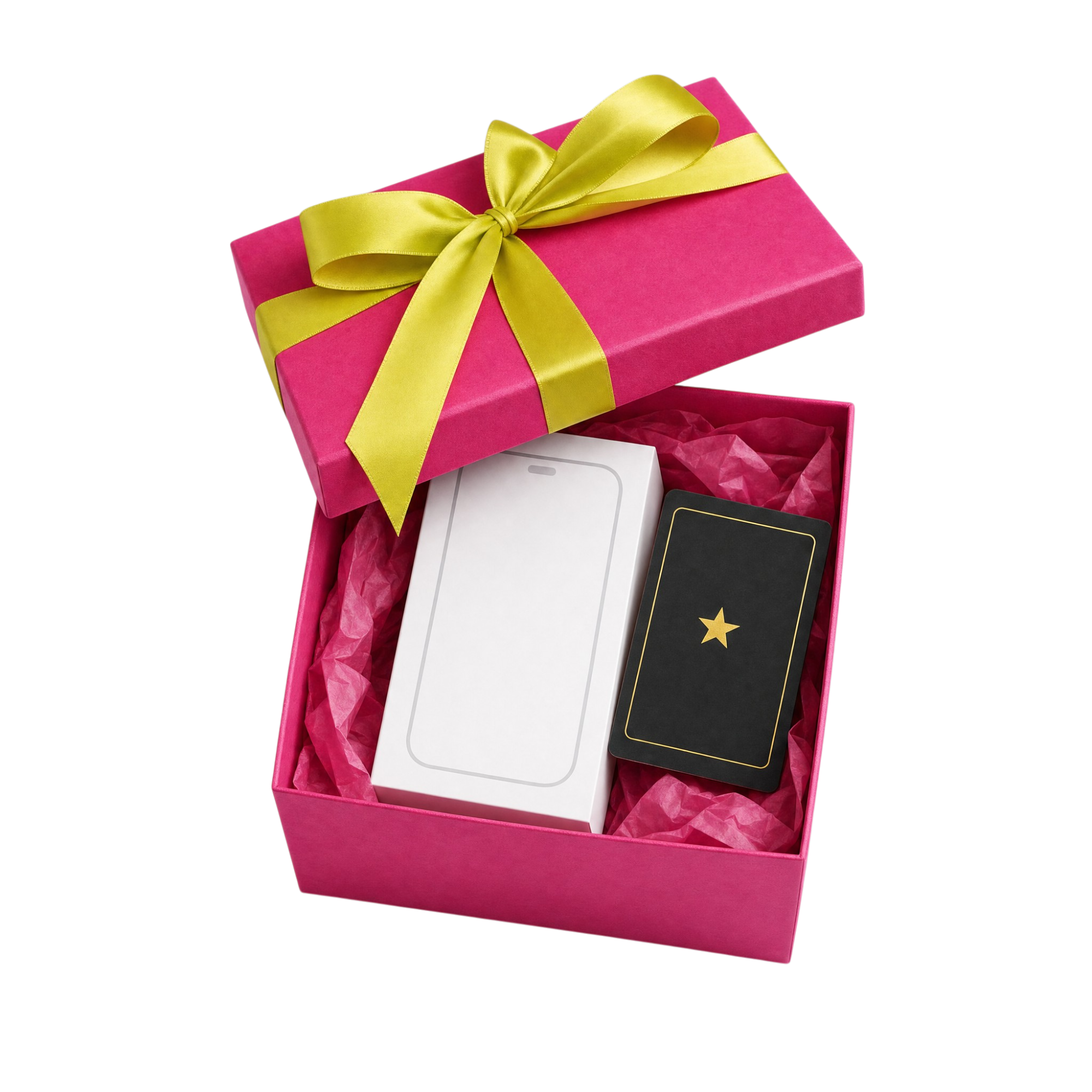 Apparent. Secret Prize — pink gift box with yellow ribbon